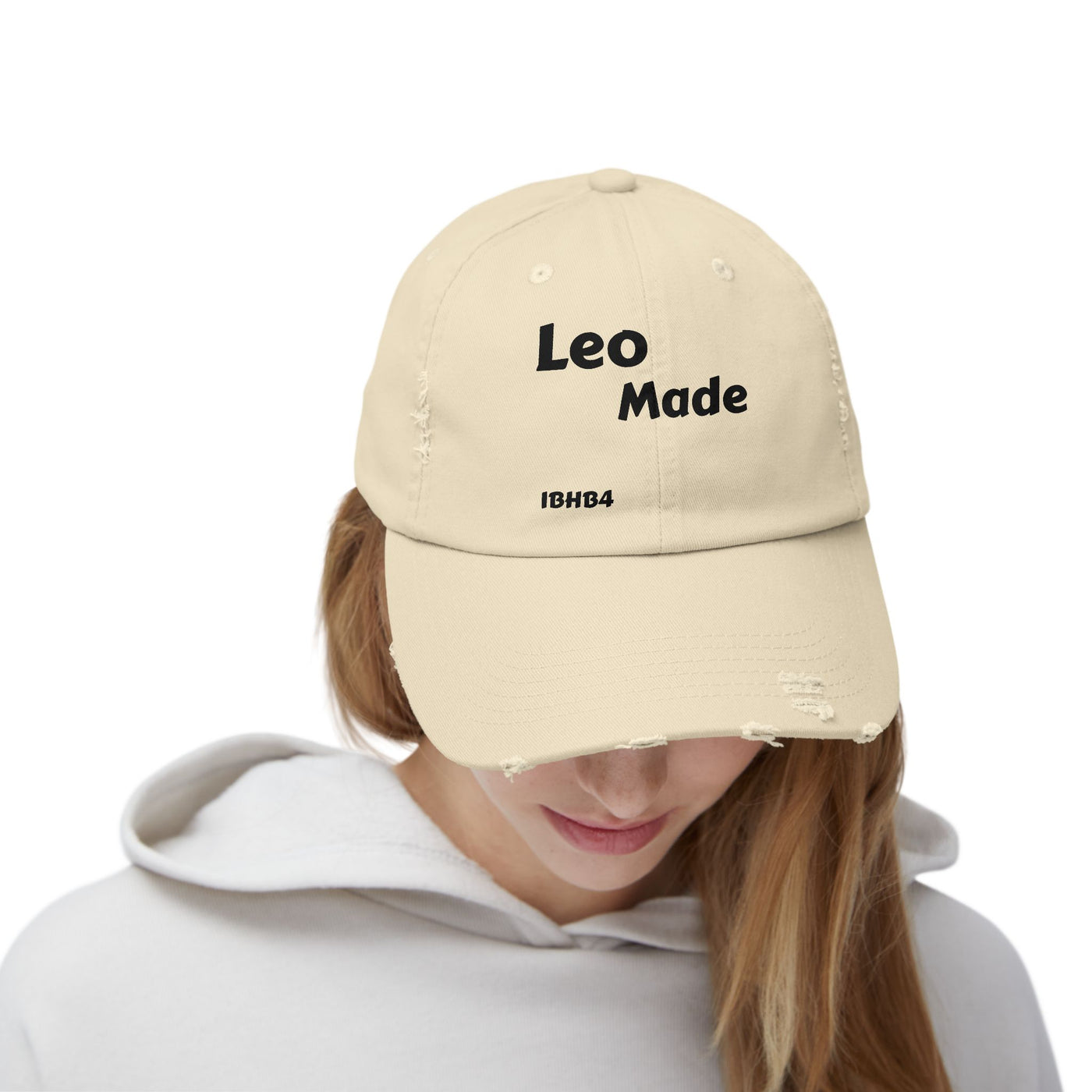 Unisex Distressed Cap with 'Leo Made' Design - Trendy, Casual, Gift for Birthdays, Holidays, Unisex Fashion, Streetwear, Dad Hat