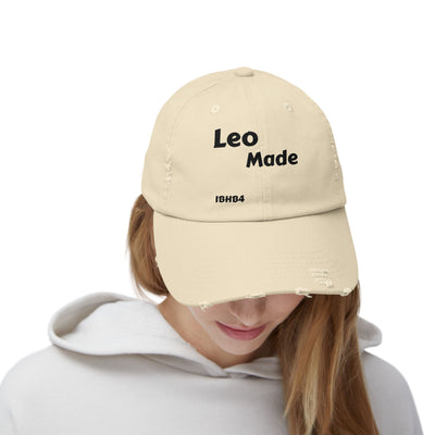 Unisex Distressed Cap with 'Leo Made' Design - Trendy, Casual, Gift for Birthdays, Holidays, Unisex Fashion, Streetwear, Dad Hat
