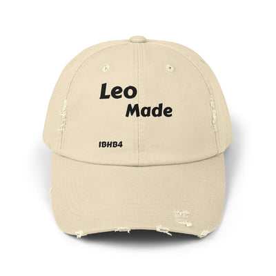 Unisex Distressed Cap with 'Leo Made' Design - Trendy, Casual, Gift for Birthdays, Holidays, Unisex Fashion, Streetwear, Dad Hat