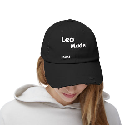 Unisex Distressed Cap with 'Leo Made' Design - Trendy, Casual, Gift for Birthdays, Holidays, Unisex Fashion, Streetwear, Dad Hat