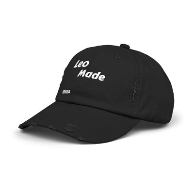 Unisex Distressed Cap with 'Leo Made' Design - Trendy, Casual, Gift for Birthdays, Holidays, Unisex Fashion, Streetwear, Dad Hat