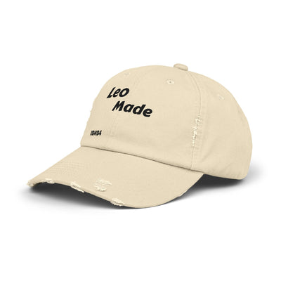 Unisex Distressed Cap with 'Leo Made' Design - Trendy, Casual, Gift for Birthdays, Holidays, Unisex Fashion, Streetwear, Dad Hat